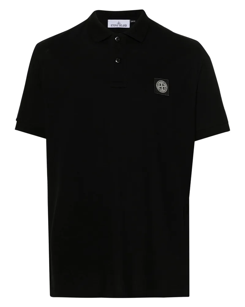 Stone Island Compass-patch Piqué Polo Shirt Black