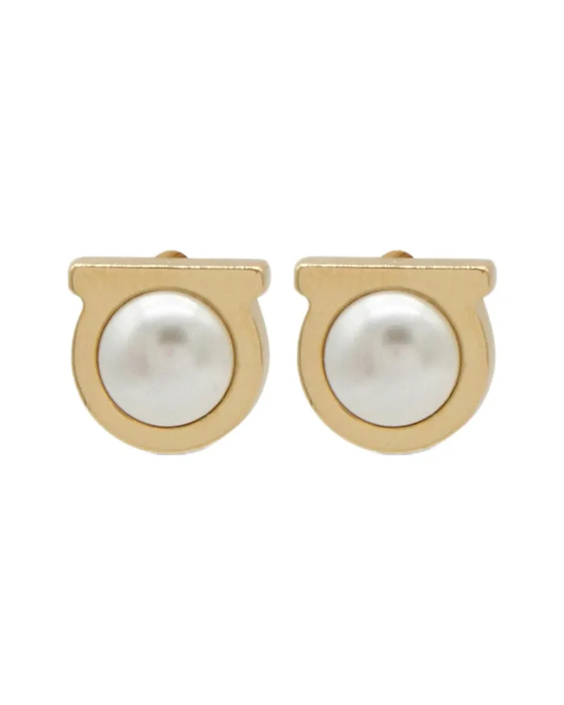 Ferragamo Gancini Pearls Earrings Gold