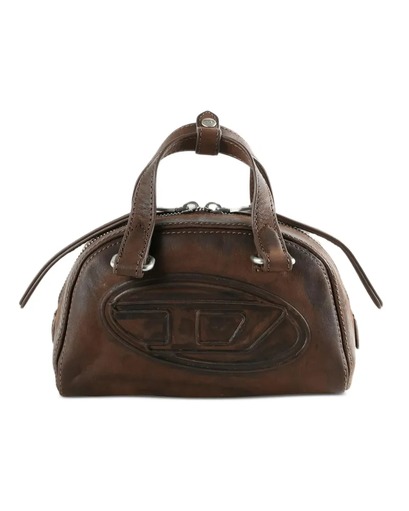 Diesel Oval D Leather Shoulder Bag Brown