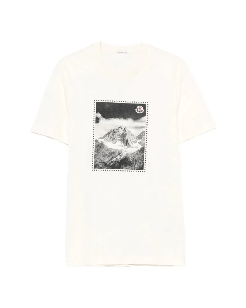 Moncler Mountain-print T-shirt Neutrals