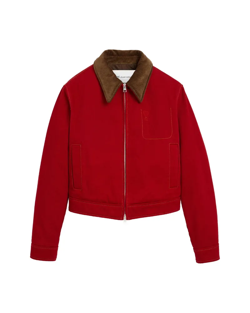AMI Paris Cotton Zipped Jacket With Ami De Coeur Red