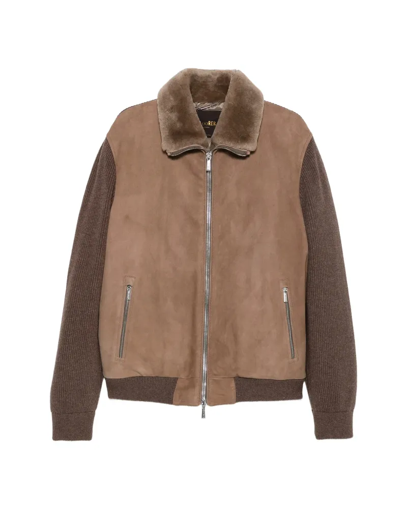 MOORER Shearling-collar Panelled Jacket Brown