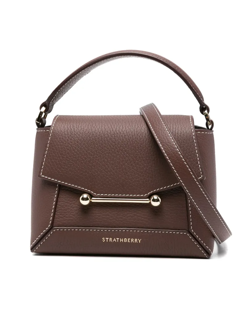 Strathberry Nano Mosaic Leather Bar-detail Tote Bag Brown
