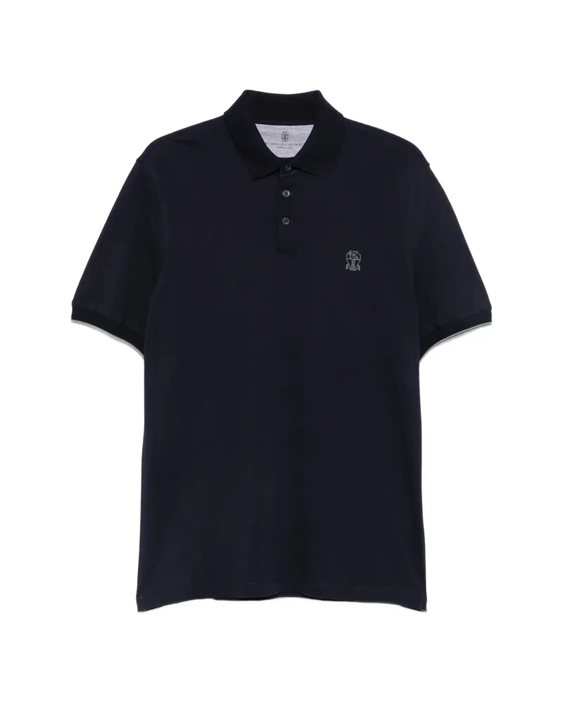 Brunello Cucinelli Logo-embroidered Cotton Polo Shirt Blue