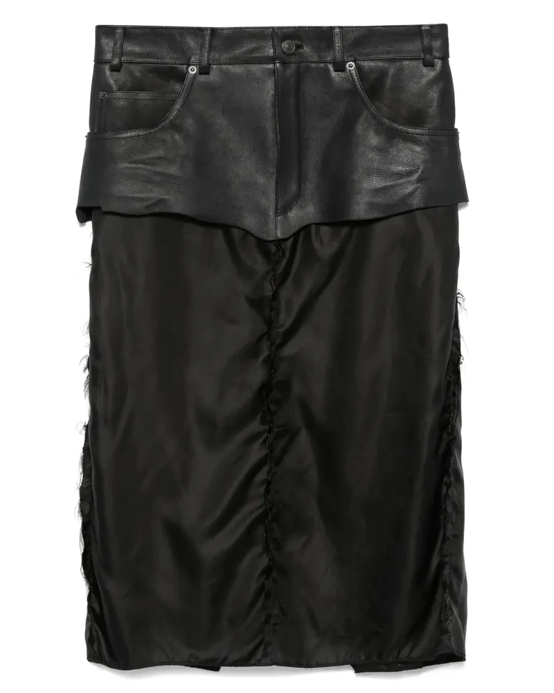 Balenciaga Leather-panel Midi Skirt Black