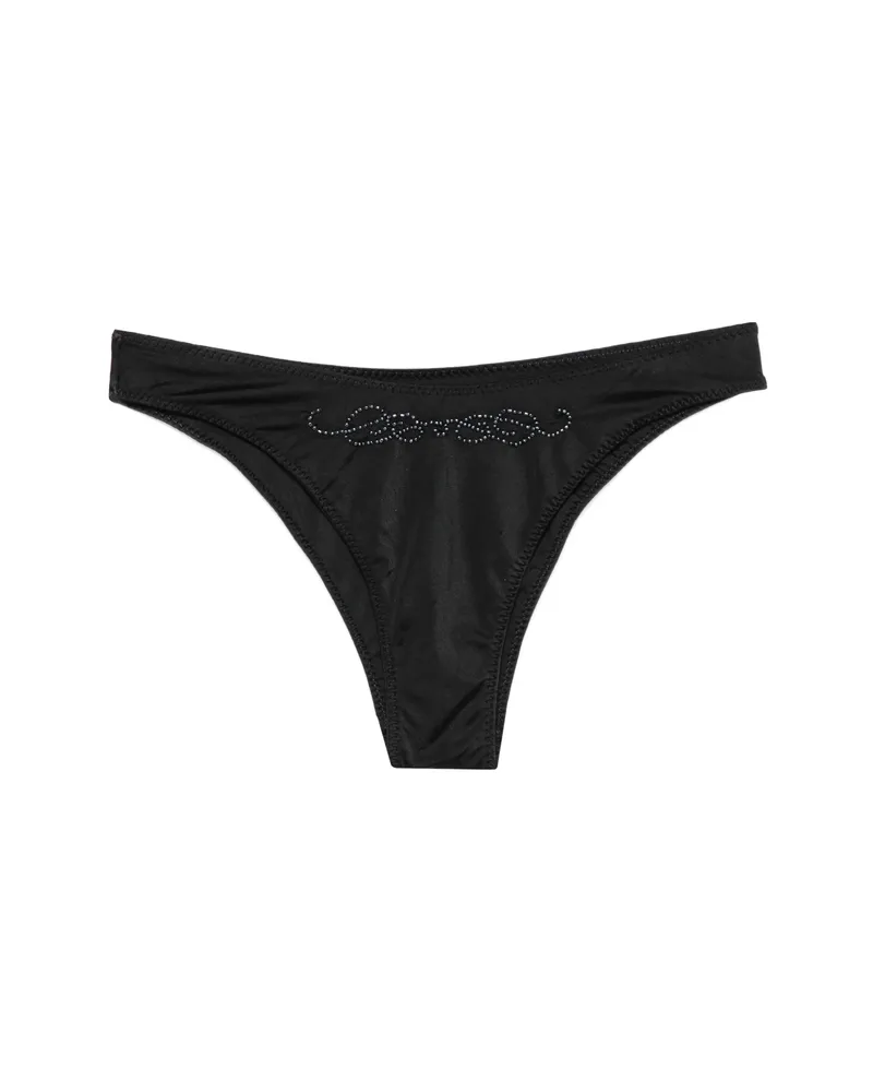 Frankies Bikinis X Jennie Dove Beaded-logo Bikini Bottoms Black
