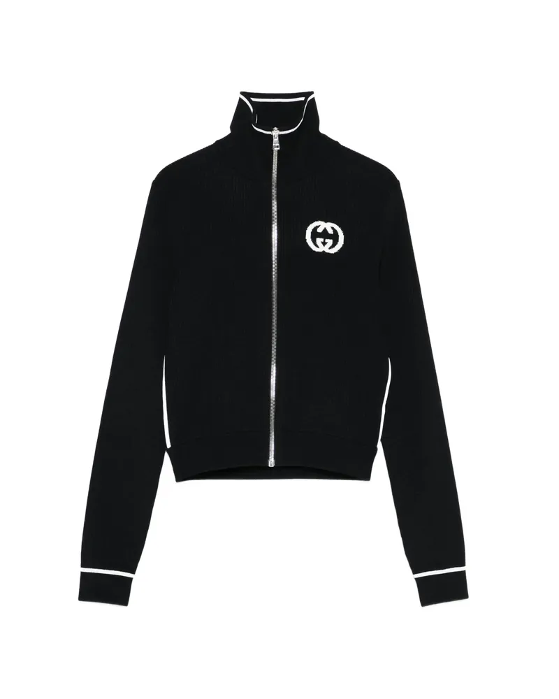 Gucci Logo-intarsia Zip Cardigan Black