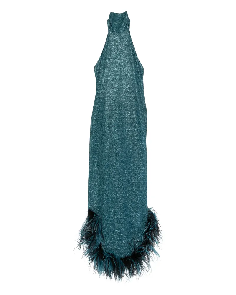 Oséree Lumière Plumage Halterneck Dress Blue