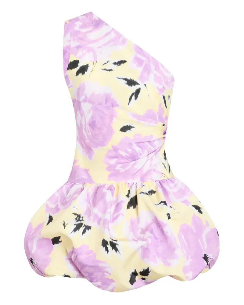 Patou One-shoulder Floral Mini Dress Yellow