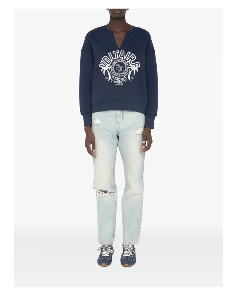 Zadig & Voltaire Graphic-embroidery T-neck Sweatshirt Blue