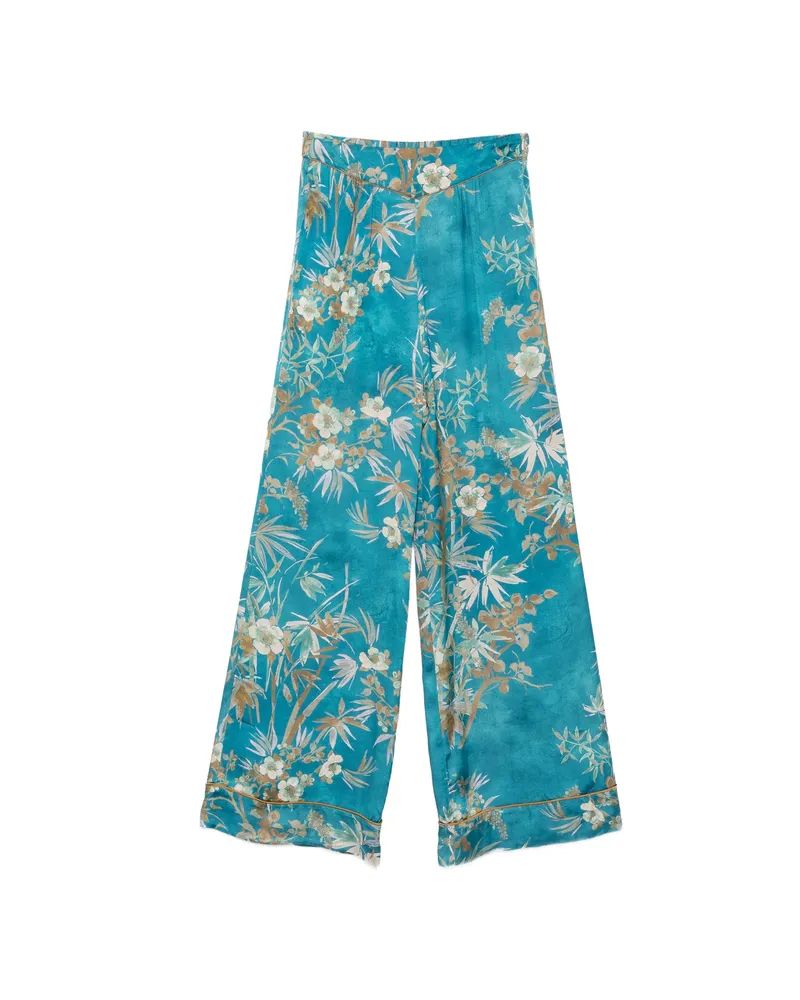 forte_forte Floral-print Silk Palazzo Pants Blue