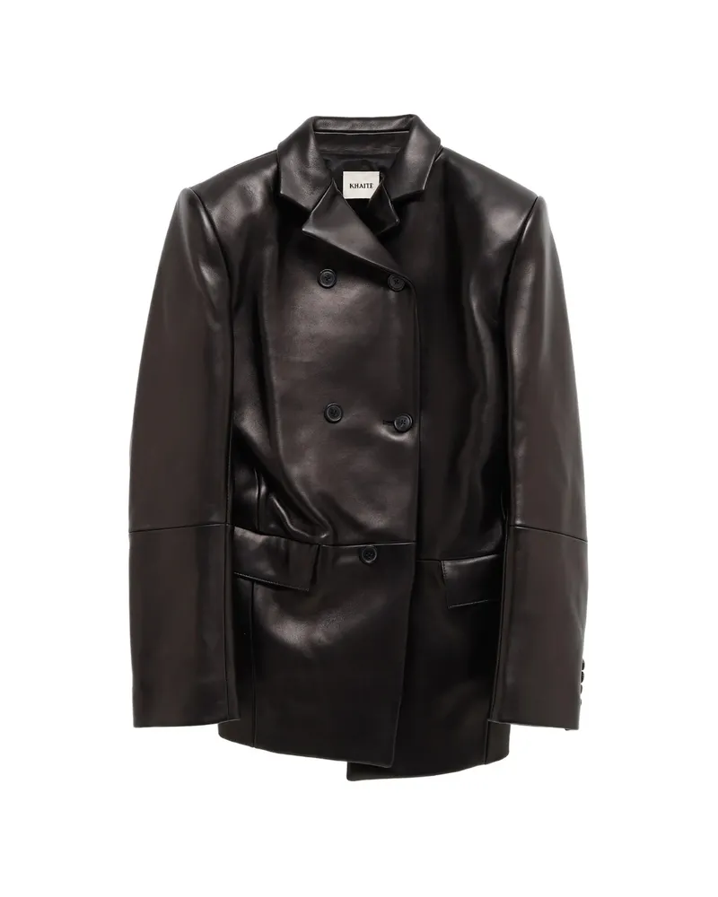 KHAITE Double-breasted Leather Blazer Black