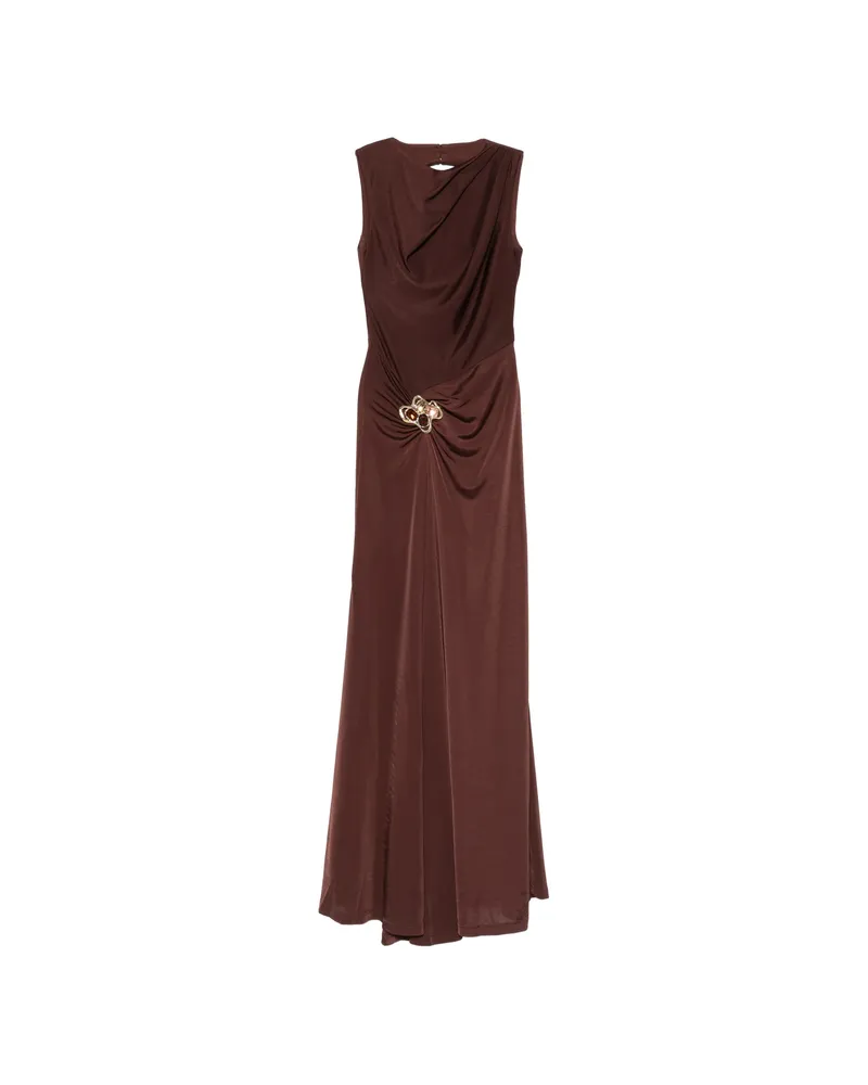 Rebecca Vallance Embellished Draped Maxi Dress Brown