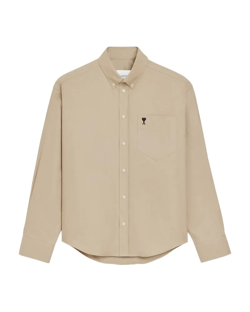 AMI Paris Ami De Coeur Logo-embroidered Shirt Neutrals