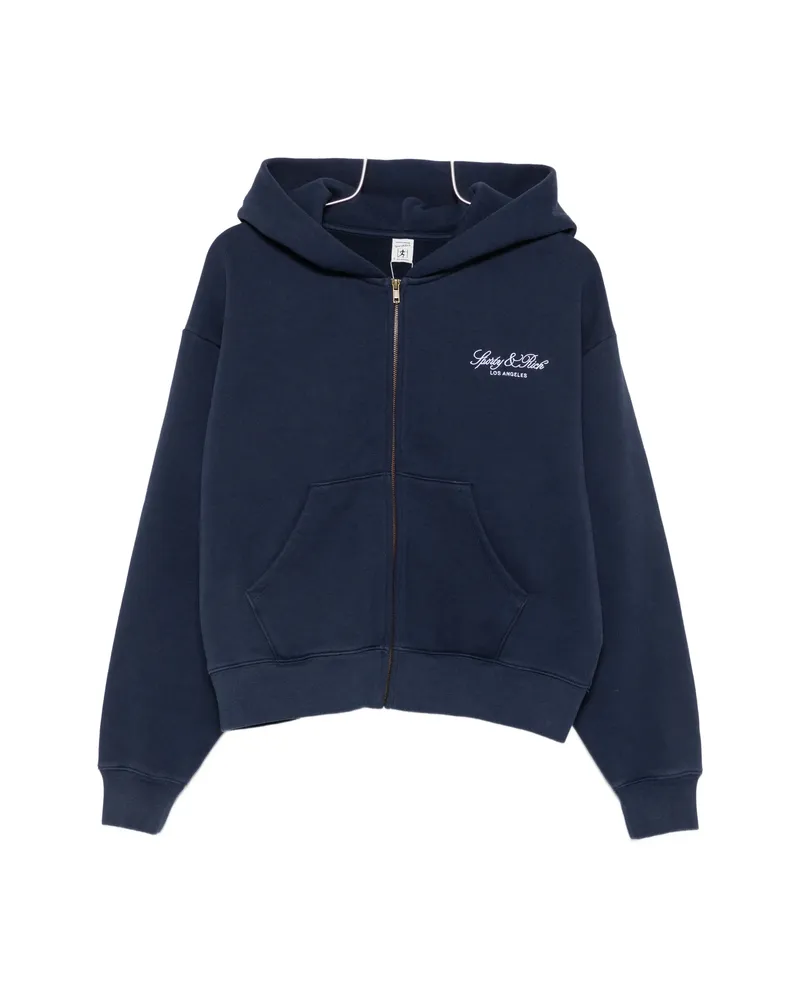 SPORTY & RICH Logo-embroidered Zip-up Hoodie Blue