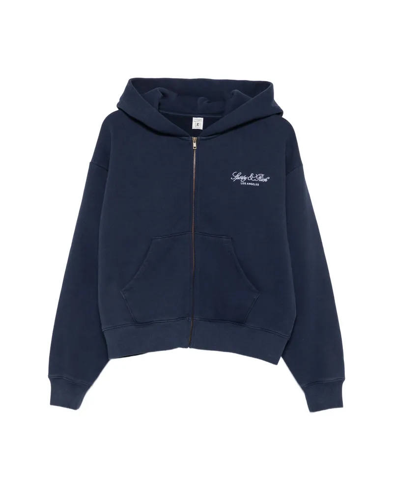 SPORTY & RICH Logo-embroidered Zip-up Hoodie Blue