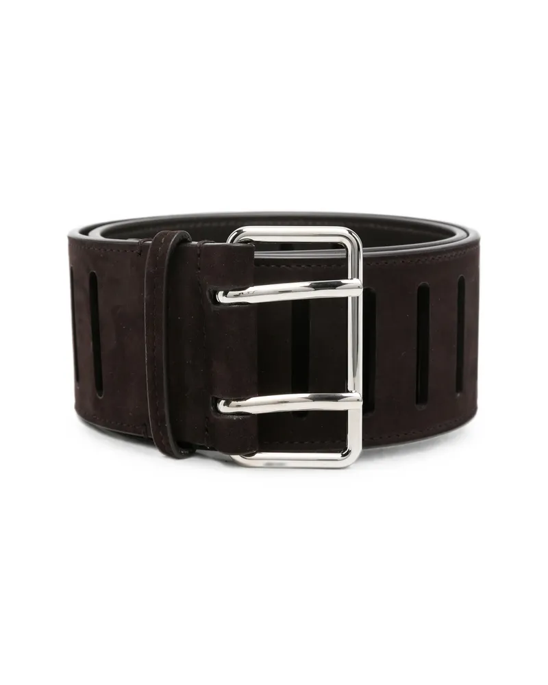 Alaïa Cut-out Suede Belt Brown