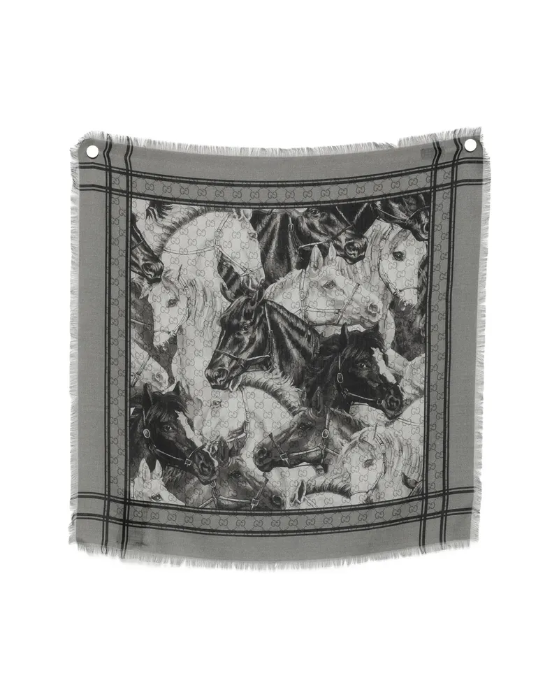 Gucci GG Supreme Horse-print Scarf Grey