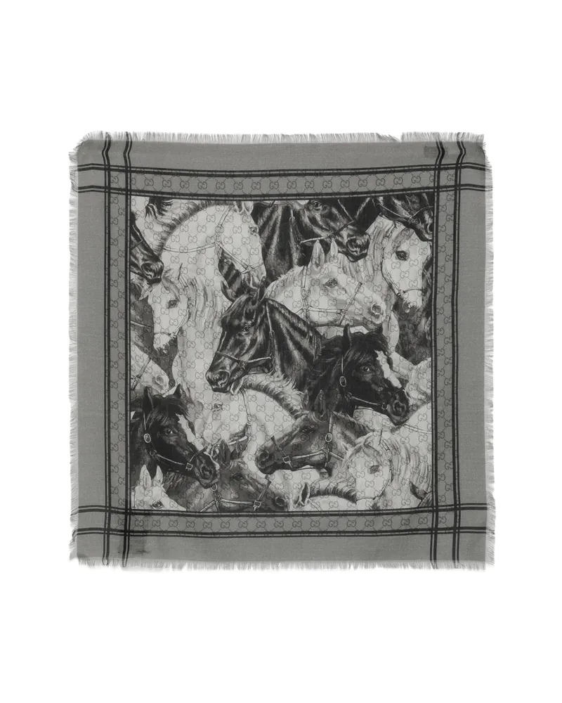 Gucci GG Supreme Horse-print Scarf Grey