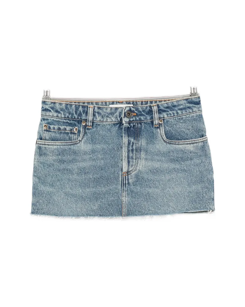 Miu Miu Logo-patch Frayed-hem Mini Denim Skirt Blue