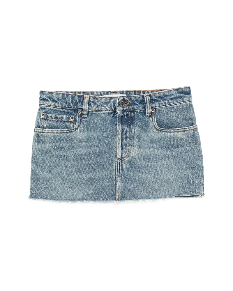 Miu Miu Logo-patch Frayed-hem Mini Denim Skirt Blue