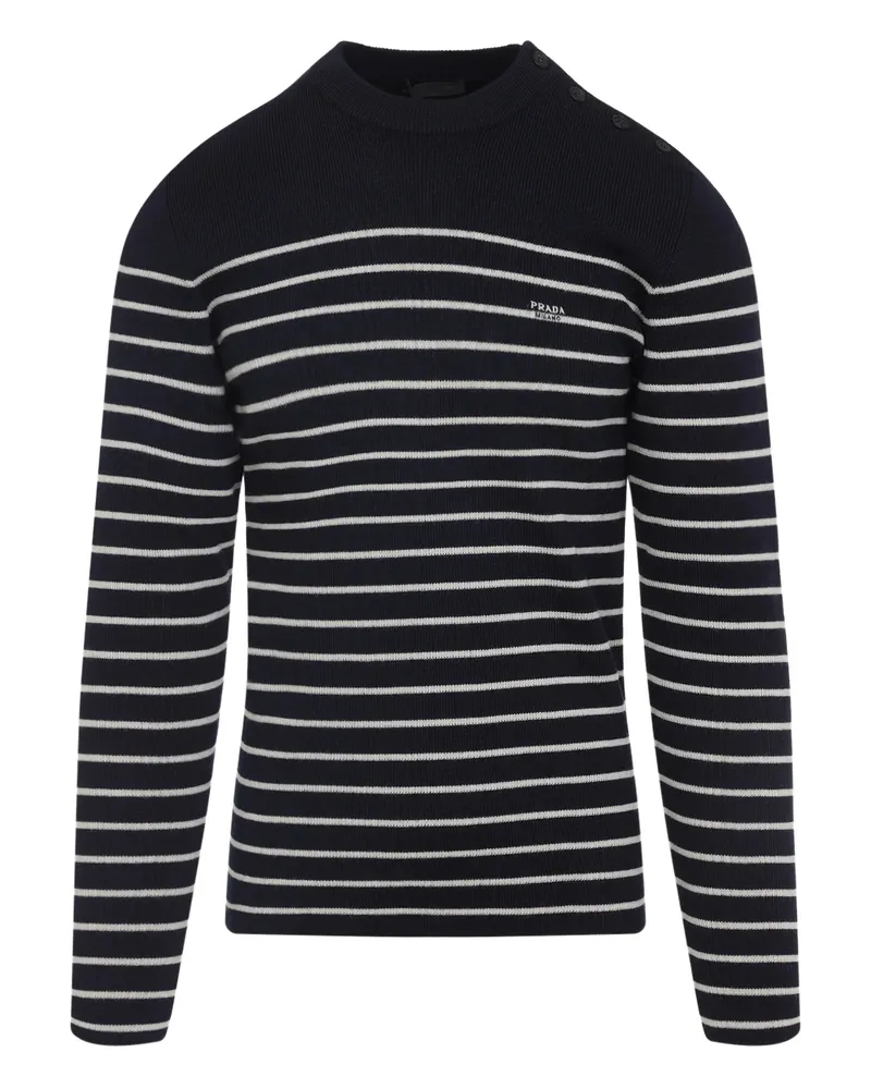 Prada Striped Wool Crew-neck Sweater Blue