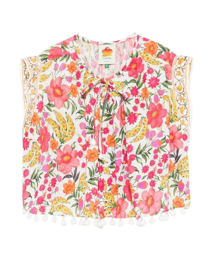 FARM Rio Floral Pom-pom Top White