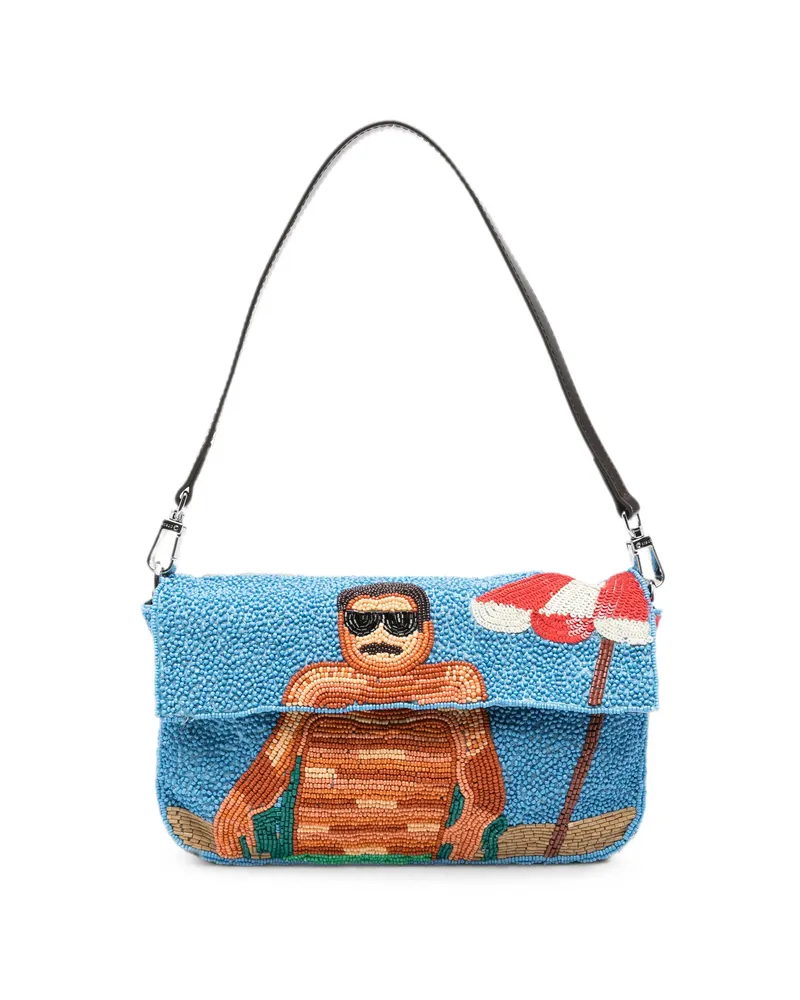 STAUD Tommy Bead-embellished Shoulder Bag Blue