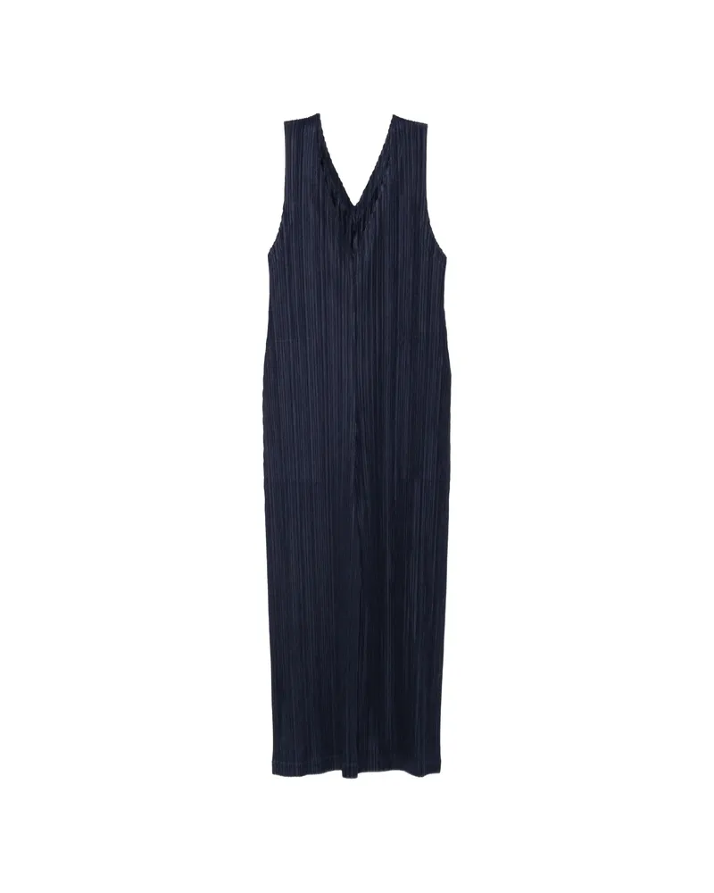 Issey Miyake Pleated V-neck Jumpsuit Blue