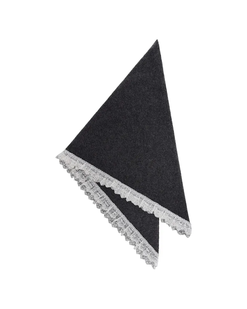 Ganni Lace-trim Wool Scarf Grey
