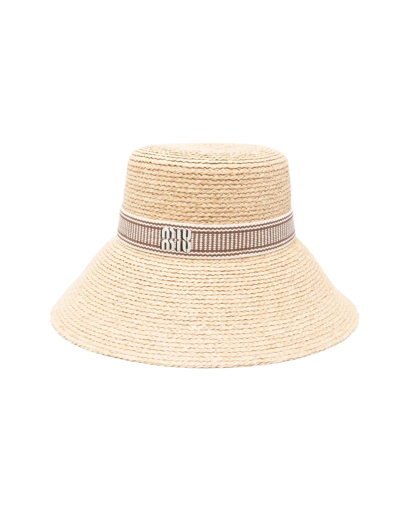 Miu Miu Ribbon Straw Hat Neutrals