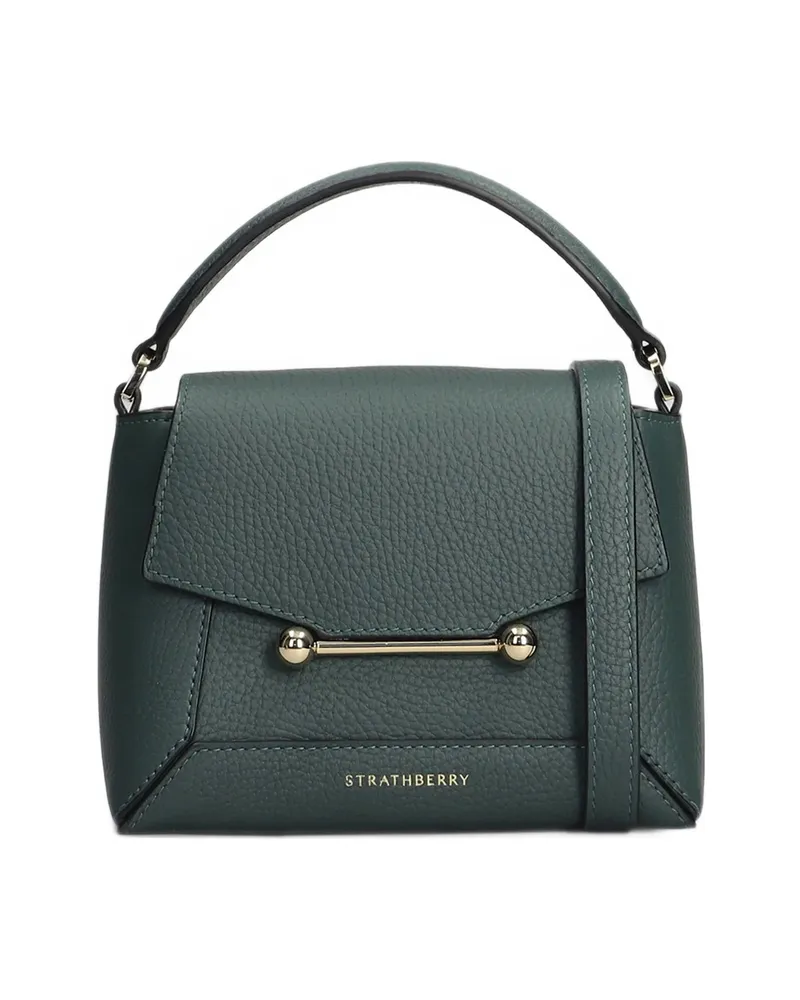 Strathberry Nano Mosaic Bar-detail Grained Mini Bag Green