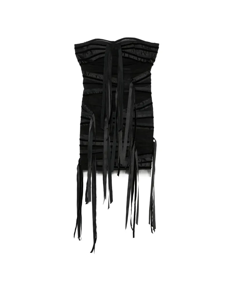 ATTICO Fringed Strapless Mini Dress Black