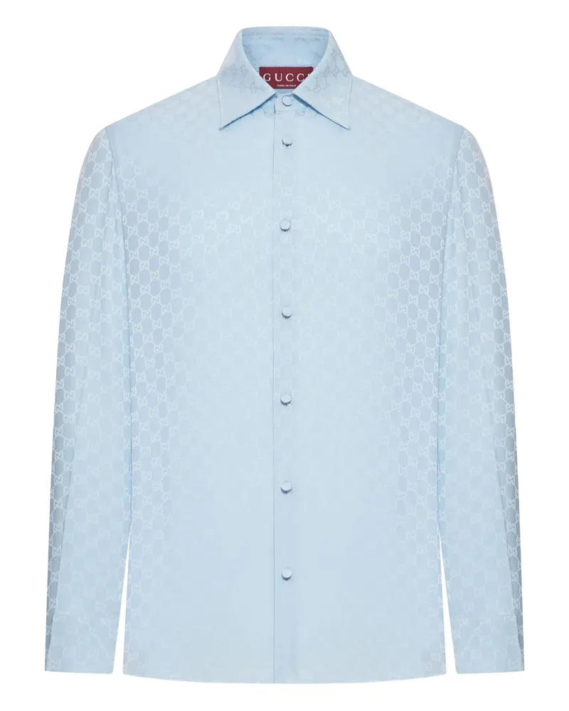 Gucci GG Jacquard Silk Shirt Blue