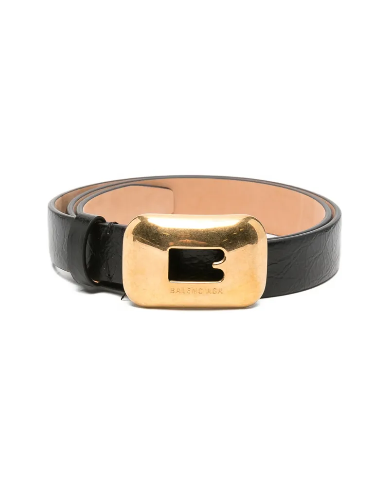 Balenciaga Logo-engraved Crinkled-leather Belt Black