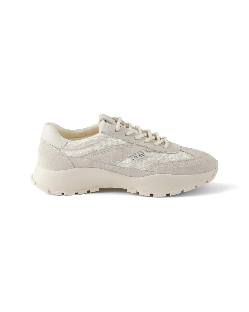 Prada Mesh Fabric And Suede Sneakers Neutrals