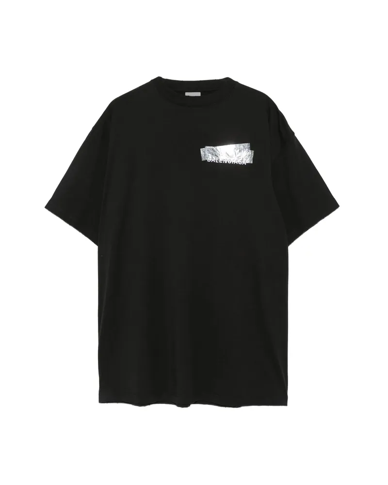 Balenciaga Silver-tape Logo T-shirt Black
