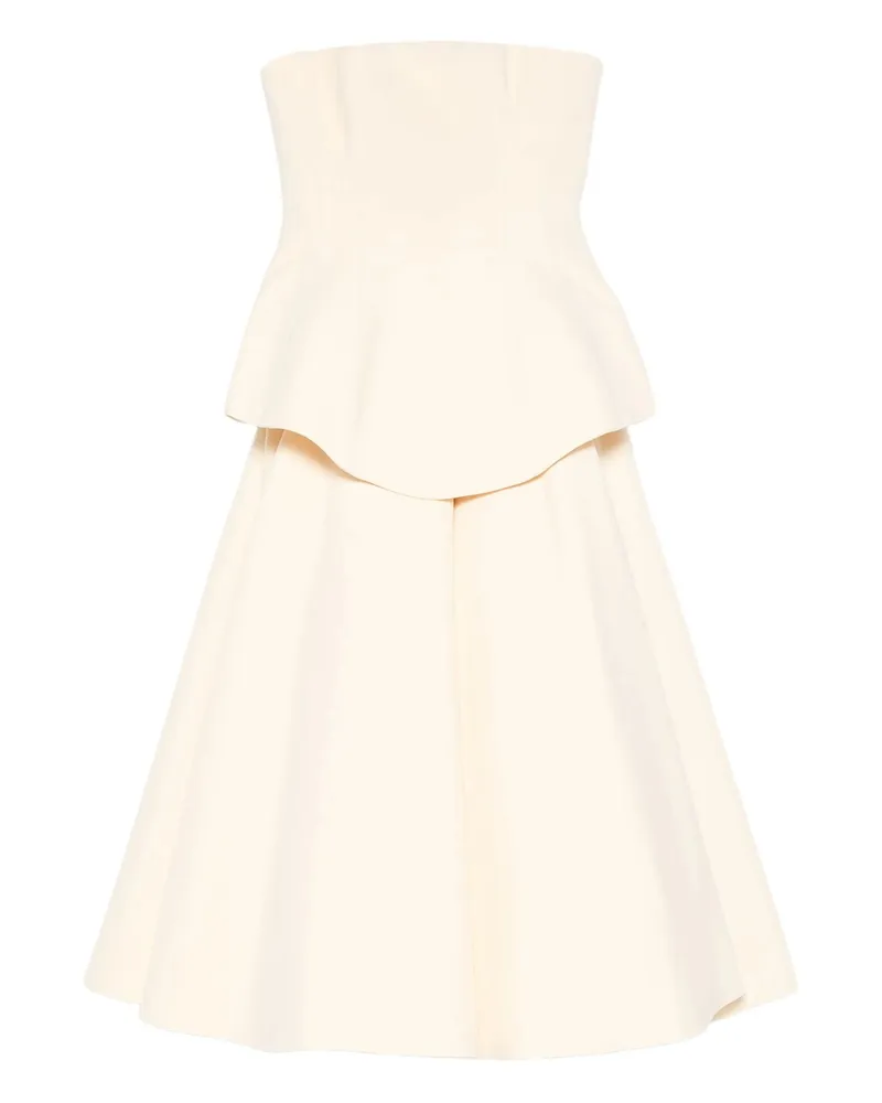 Solace London Ada Strapless Peplum Midi Dress Neutrals