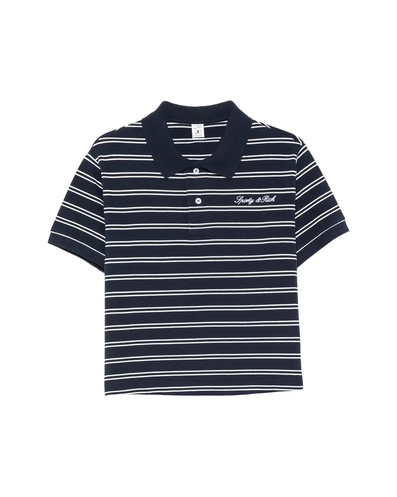 SPORTY & RICH Signature Logo Striped Short-sleeve Polo Shirt White