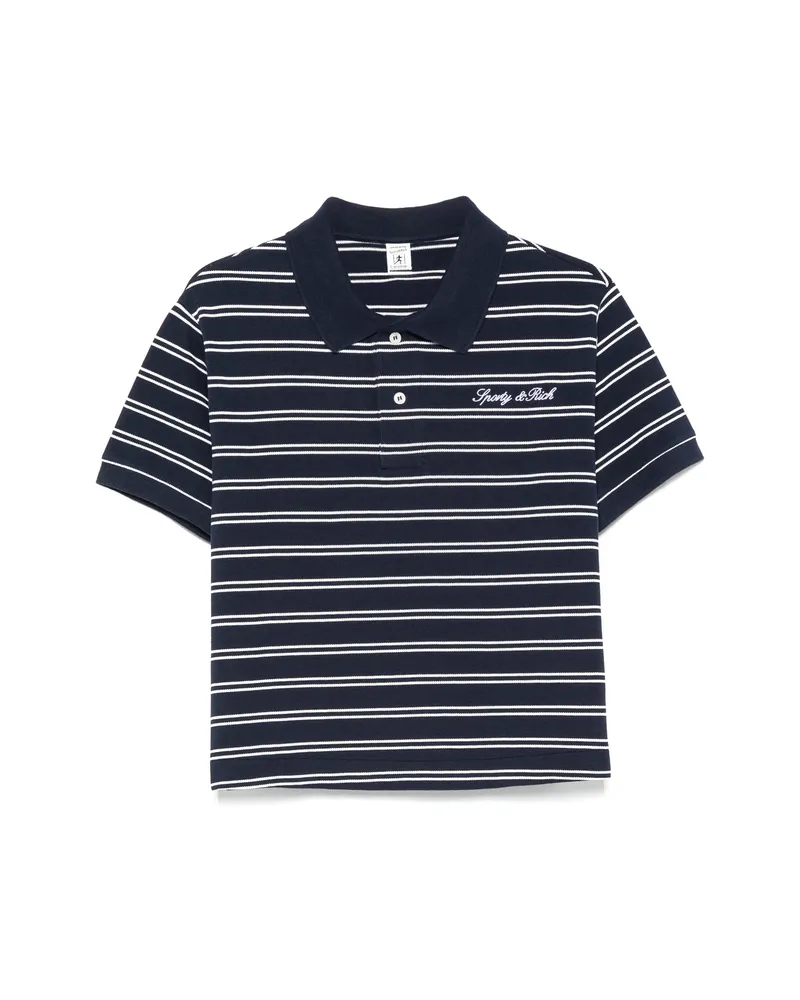 SPORTY & RICH Signature Logo Striped Short-sleeve Polo Shirt White
