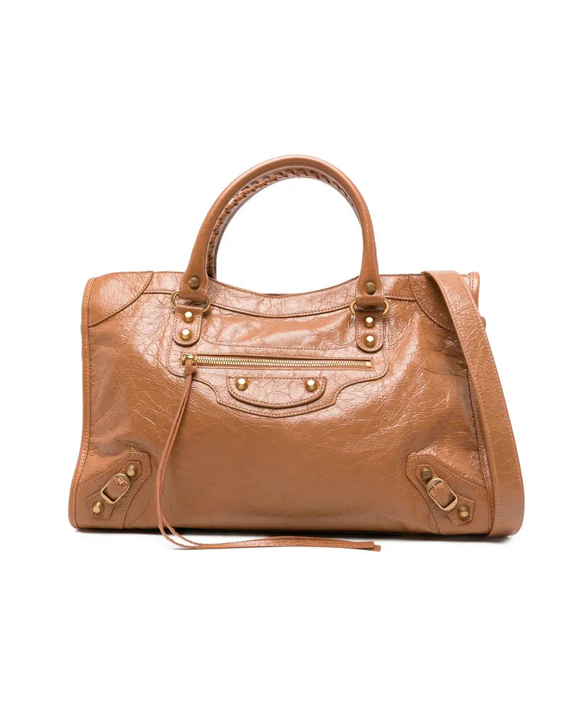 Balenciaga Le City Braided Handle Zip Tote Bag Brown