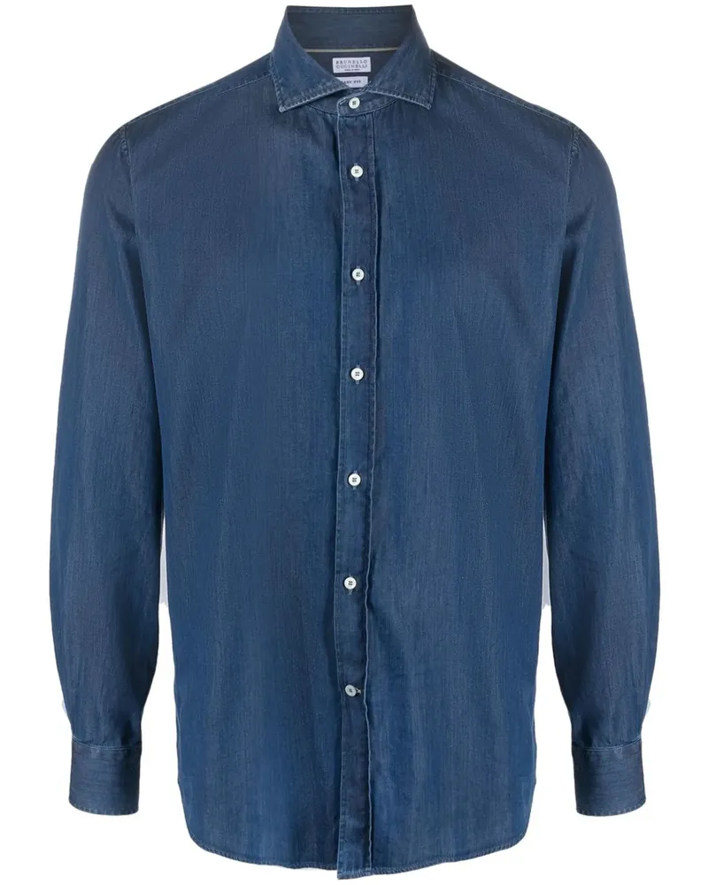 Brunello Cucinelli Long-sleeved Cotton Shirt Blue