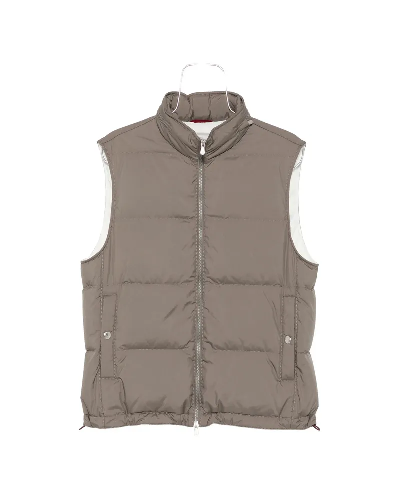 Brunello Cucinelli Lightweight Techno-fabric Down Vest With Packable Hood Green