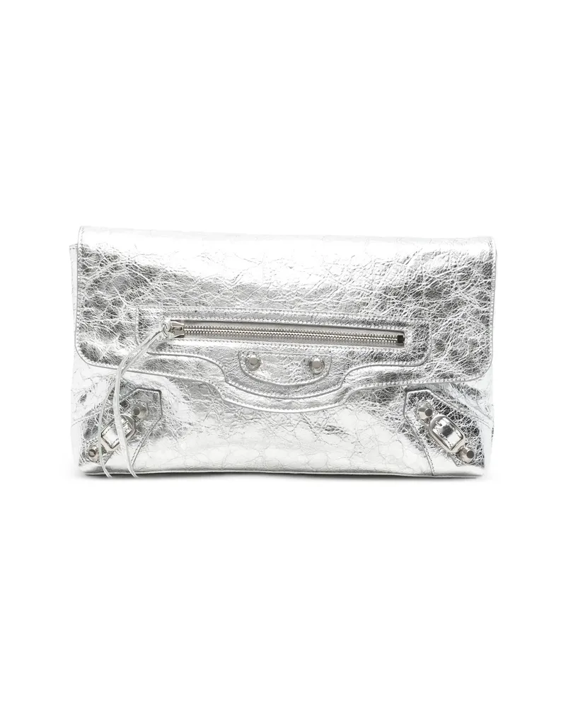 Balenciaga Le Cagole Metallic Clutch Bag Silver
