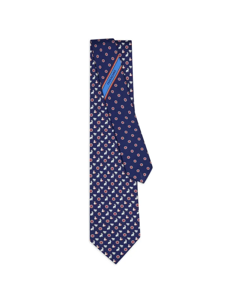 Ferragamo Charms Print Silk Tie Blue
