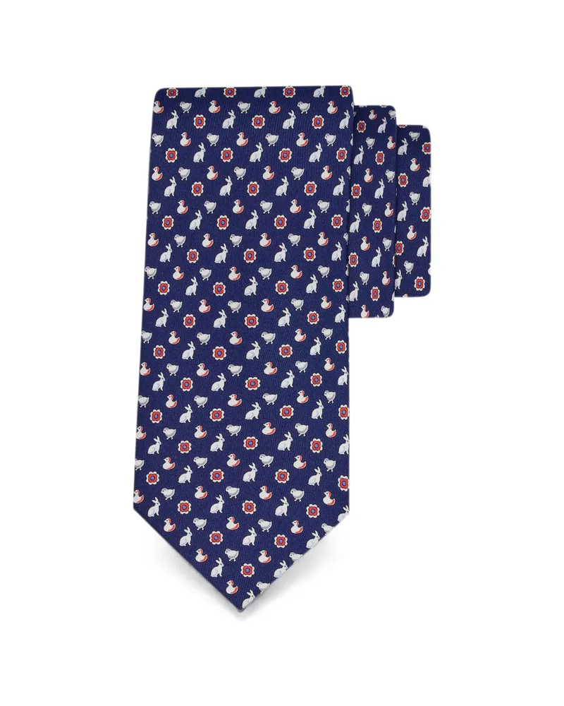 Ferragamo Charms Print Silk Tie Blue