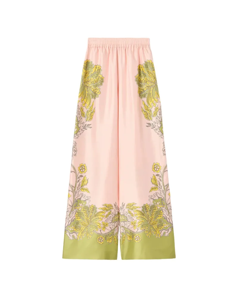 La DoubleJ Floral-print Silk Palazzo Trousers Pink