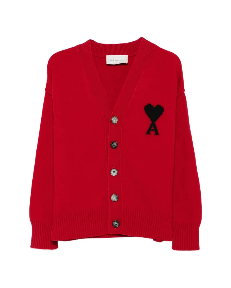 AMI Paris Ami De Coeur Cardigan Red