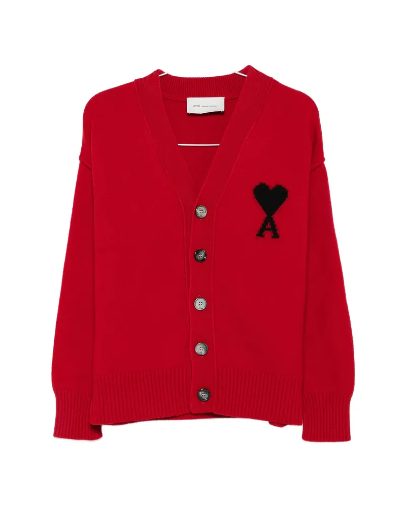 AMI Paris Ami De Coeur Cardigan Red