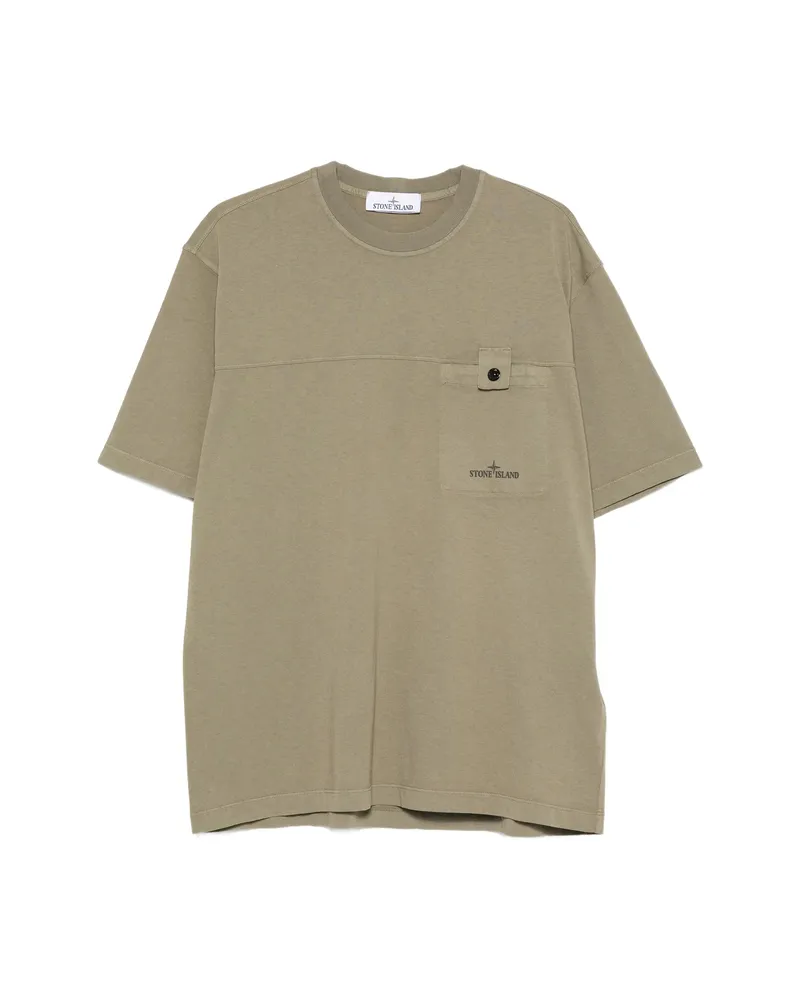 Stone Island Logo-print Chest-pocket T-shirt Green